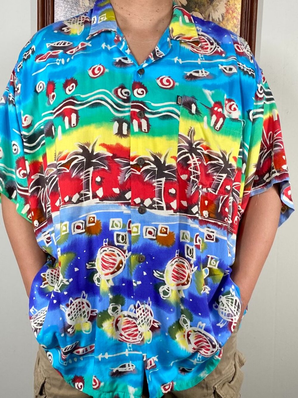 VTG Pineapple Connection Hawaiian Button Up Shirt Men's 3XB Multicolor Casual